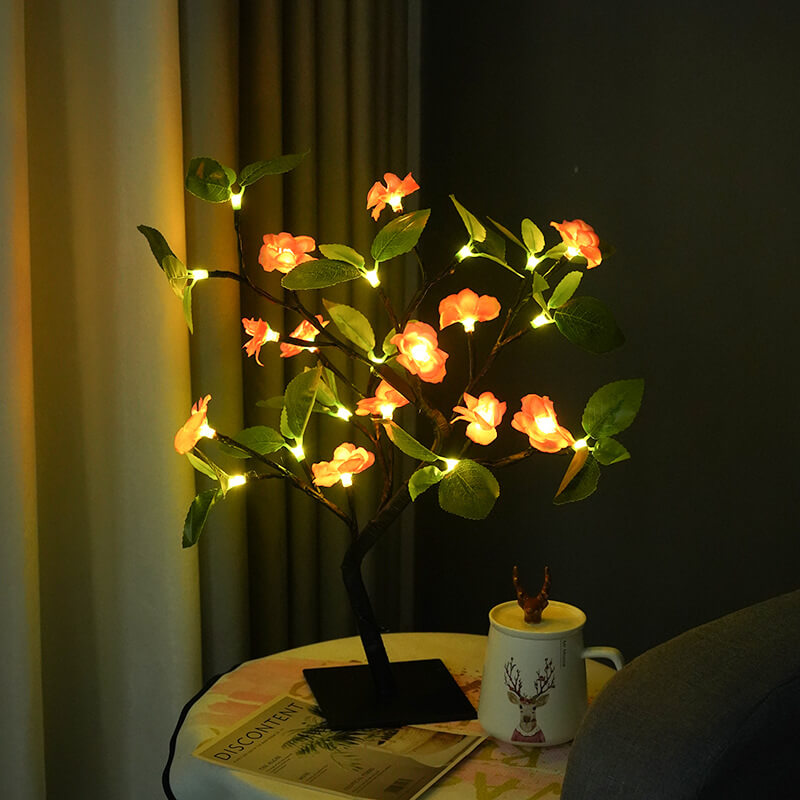 Simulation Peach Blossom Tree Green LED Tree Decoration Table Lamp