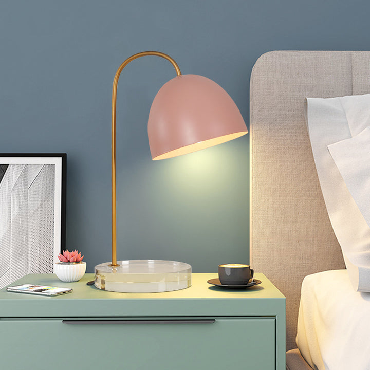 Contemporary Scandinavian Hardware Dome Shade Crystal Base 1-Light Table Lamp For Bedroom