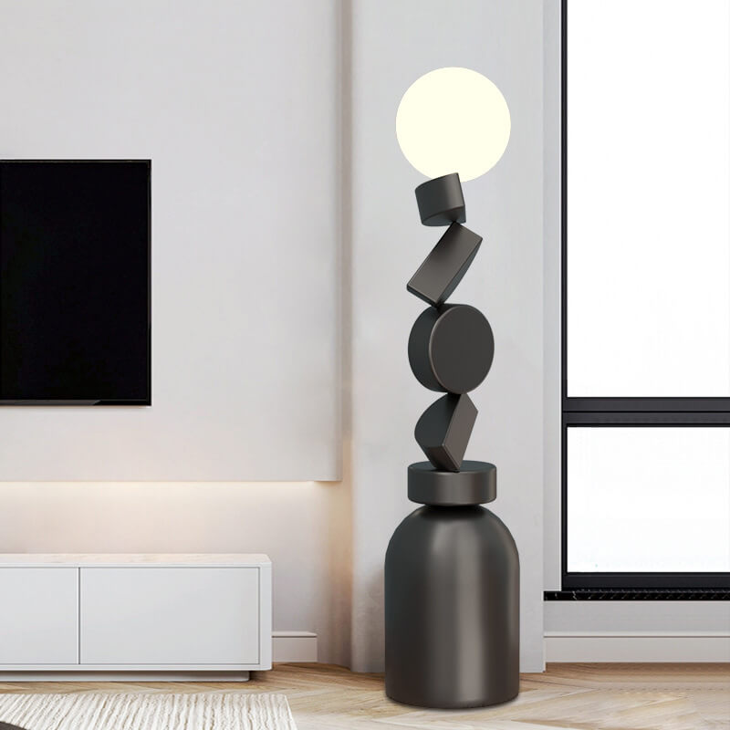 Lámpara de pie de 1 luz con base de hierro apilada en bloques geométricos minimalistas modernos 