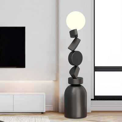 Modern Minimalist Geometric Blocks Stacked Iron Base 1-Light Standing Floor Lamp