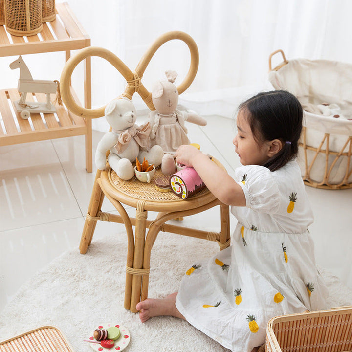Tabouret rond en rotin tressé traditionnel japonais avec dossier en nœud papillon pour entrées 