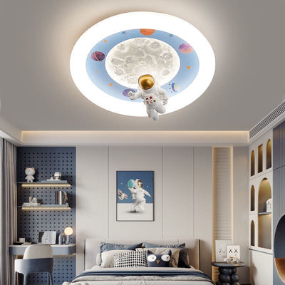 Moderne Art Deco Kinder Eisen Harz Acryl Runde Mond Astronaut LED Unterputz Deckenleuchte Für Schlafzimmer 