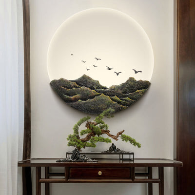 Chinese Classical Three-Dimensional Sculpture Resin Mountain Acrylic Round LED Wall Sconce Lamp