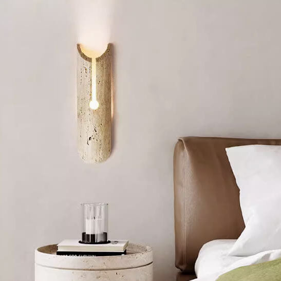 Traditionelle japanische gelbe Travertin-Halb-Oval 1-Licht-Wandleuchte für das Wohnzimmer 