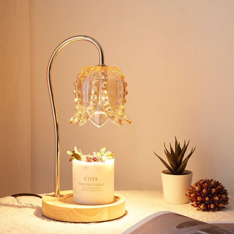 Modern Minimalist Flower Wood Iron Glass 1-Light Aroma Melt Wax Table Lamp For Bedroom