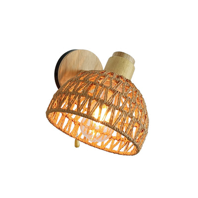 Traditionelle Bauernhaus Papier Rattan Weben Aushöhlen Kuppel 1-Licht Wand Leuchte Lampe Für Schlafzimmer 