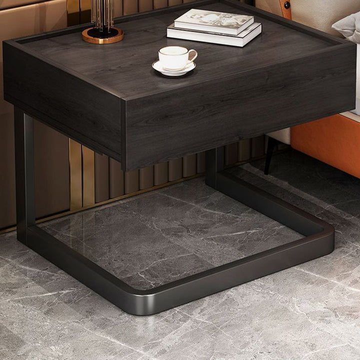 Modern Minimalist Rectangular MDF Steel Nightstand 1-Drawer For Bedroom