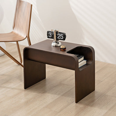 Table d'appoint en bois massif minimaliste moderne en forme de C avec rangement pour le salon 