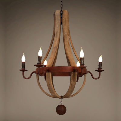 Chandelier Traditionnel Rustique Rond en Bois et Fer avec Bougeoir pour 5/6/8 Lumières pour Salon 