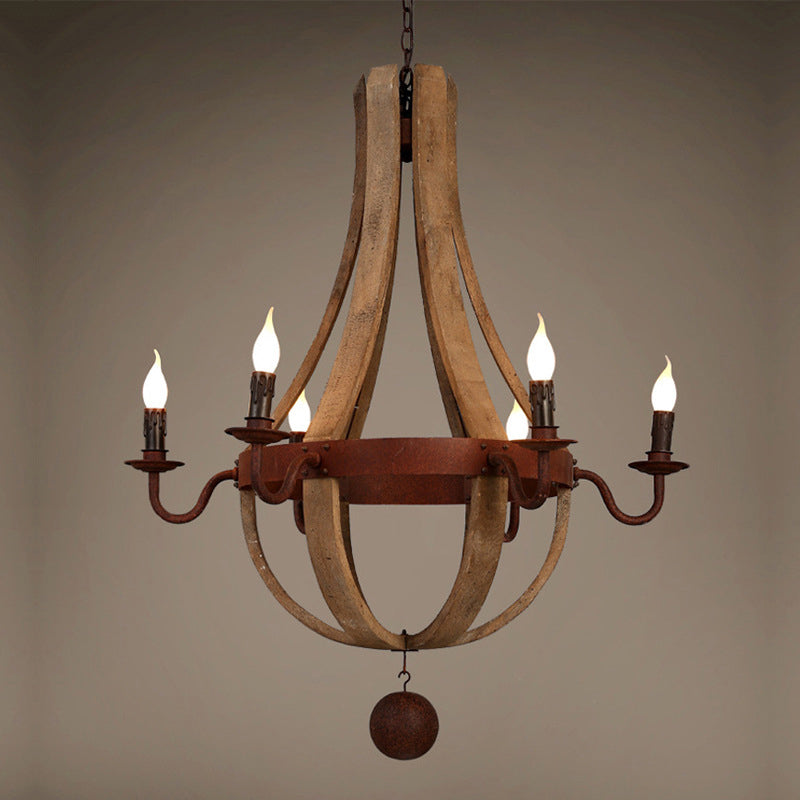 Chandelier Traditionnel Rustique Rond en Bois et Fer avec Bougeoir pour 5/6/8 Lumières pour Salon 