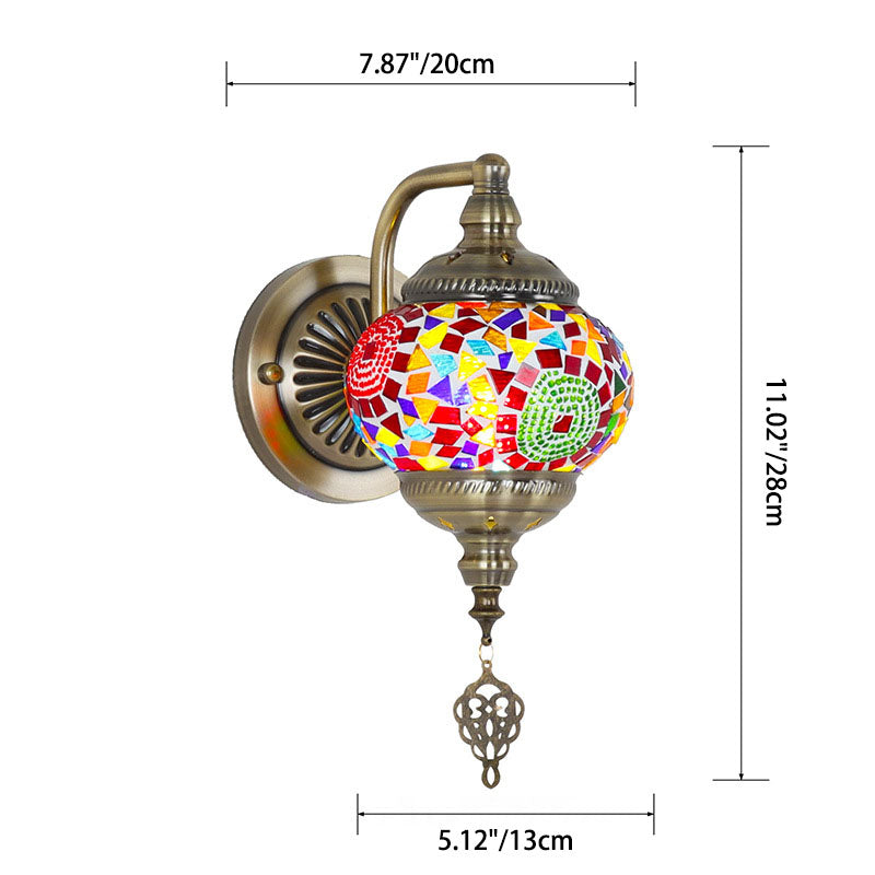 Applique Murale Globe en Mosaïque de Verre et Fer Rétro Contemporain à 1 Lumière Pour Couloir 
