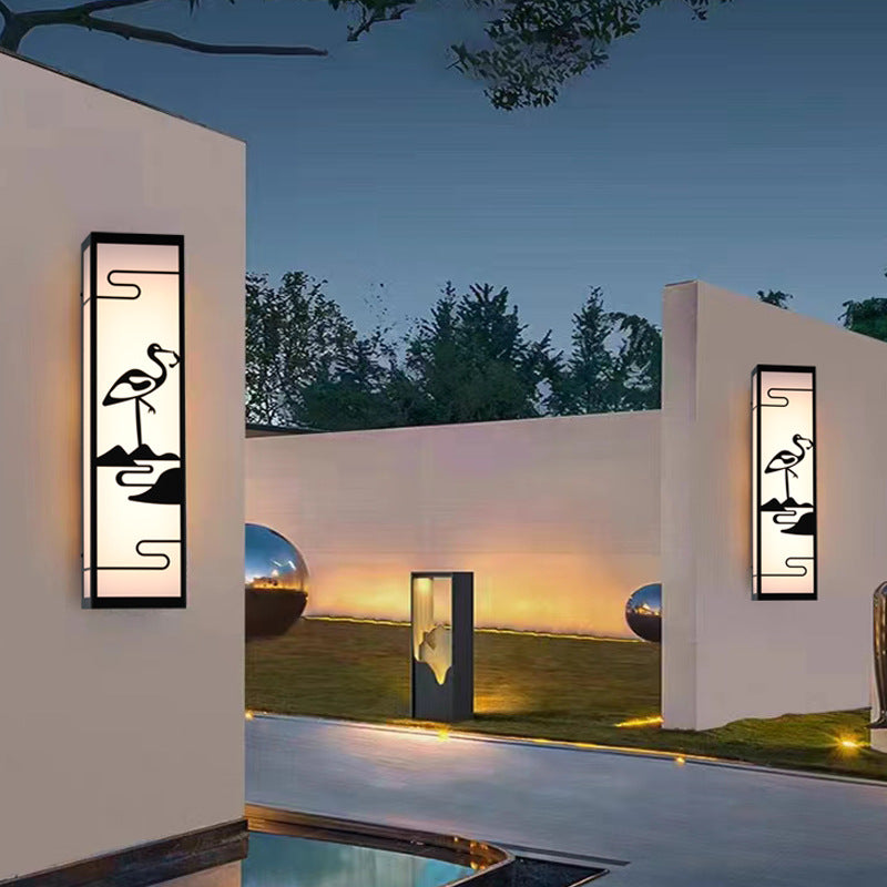 مصباح حائط LED مقاوم للماء بظل مستطيل على شكل رافعة صينية تقليدية للفناء الخارجي 