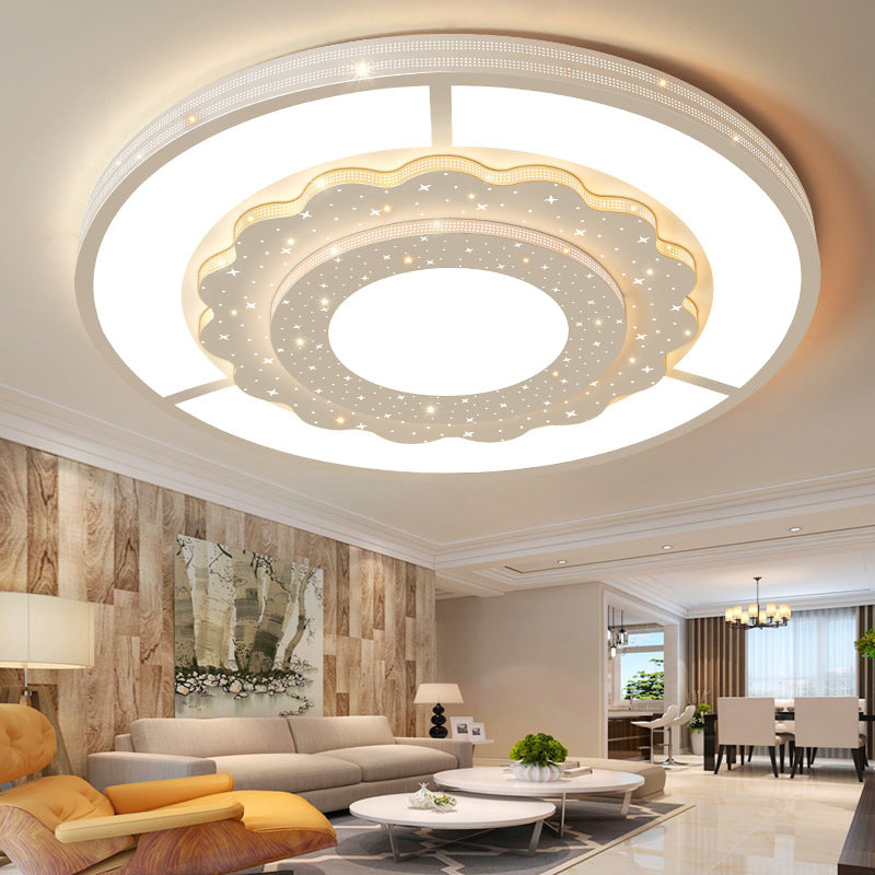 Zeitgenössische Einfachheit Sternenhimmel Dekor Blume Rand Acryl Runde Schatten LED Unterputz Deckenleuchte Für Wohnzimmer 