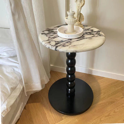 Traditioneller französischer runder Marmortisch aus Holz, 1-stufig, für das Wohnzimmer 