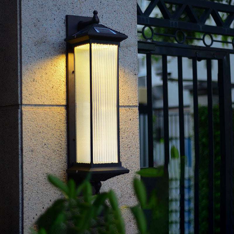 Zeitgenössische Einfachheit Solar Wasserdichte Aluminium Glas Quader 1-Licht Außen Wand Leuchte Lampe Für Garten 