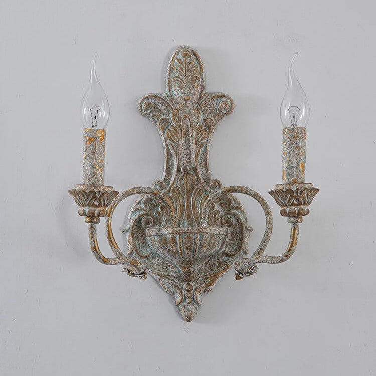 French Nostalgic Iron Resin Double Head Candelabra 2-Light Wall Sconce Lamp
