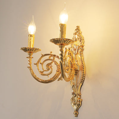 European Modern Luxury Candelabra Carved Zinc Alloy Fabric 2-Light Wall Sconce Lamp