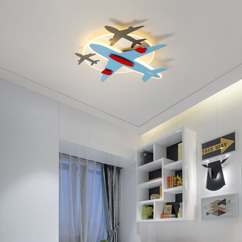 Contemporary Creative Aircraft Shape Iron Acrylic Aluminum LED Cartoon Kids Flush Mount Ceiling Light