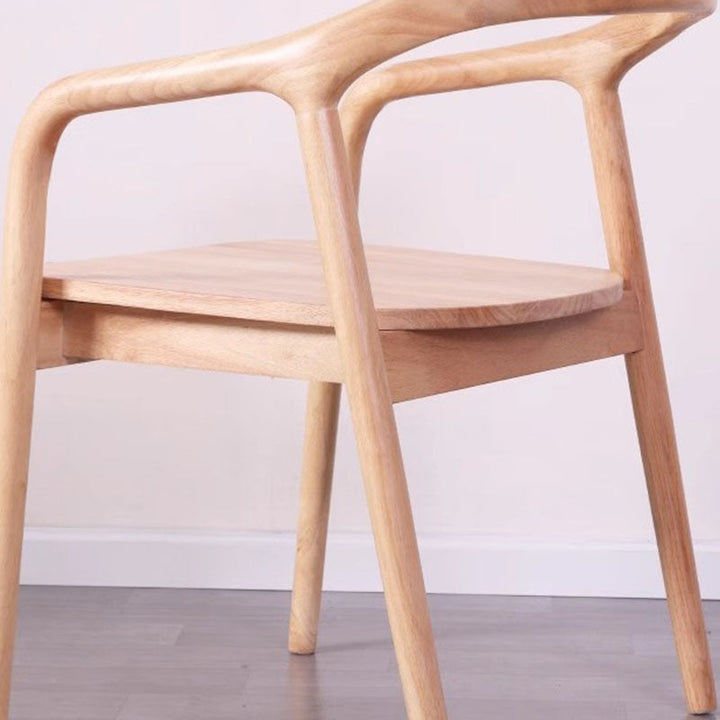 Moderner minimalistischer Esszimmerstuhl mit gebogenem Rahmen aus Kautschukholz, Baumwoll-Leinen-Bezug, Rückenlehne und Armlehnen für das Esszimmer 