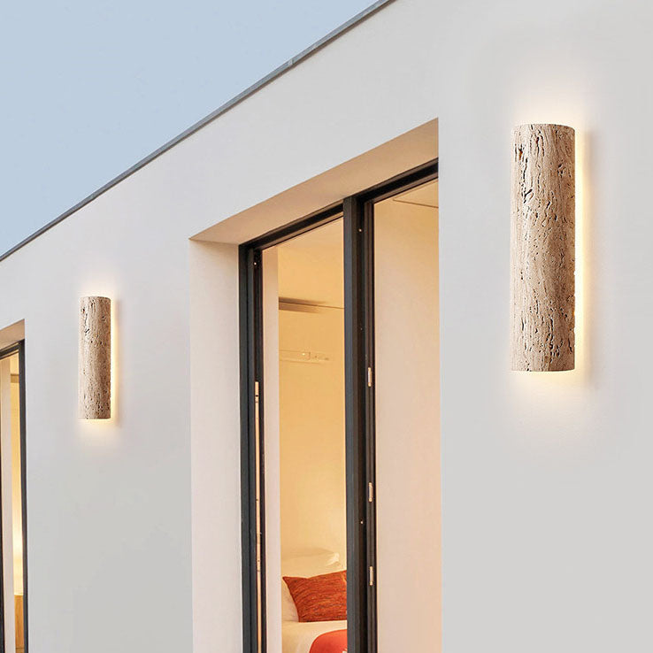 Applique Murale LED Longue Jaune en Travertin Étanche Minimaliste Moderne pour Patio Extérieur 