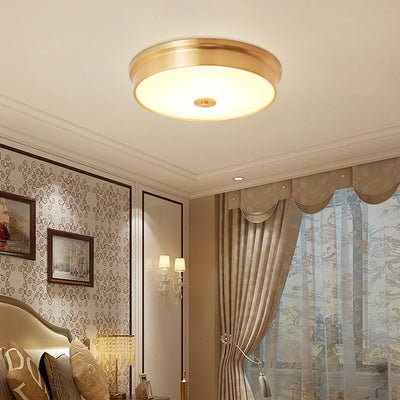 Modern Luxury Round All Copper Glass 3/4 Light Flush Mount Ceiling Light For Bedroom