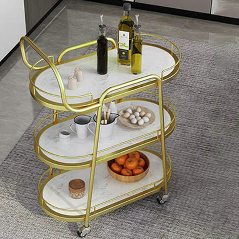 Contemporary Nordic Oval Artificial Stone Iron Dining Cart 3-Tray For Dining Room