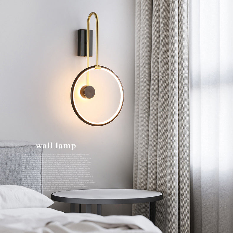 Aplique de pared LED moderno de aluminio, silicona y acrílico con diseño circular tipo anillo para dormitorio 