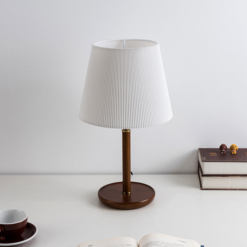 Traditionelle Vintage Plissee Stoff Schatten Holz Basis 1-Licht Tisch Lampe für Schlafzimmer 