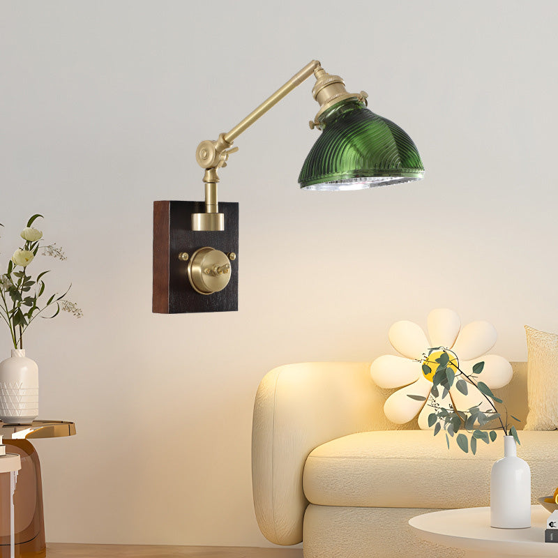 Applique murale traditionnelle vintage en demi-cercle en verre et cuivre avec 1 lumière pour chambre à coucher 