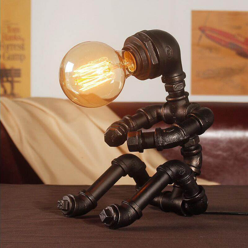 Retro Industrial Personality Iron Pipe Robot 1-Light Table Lamp
