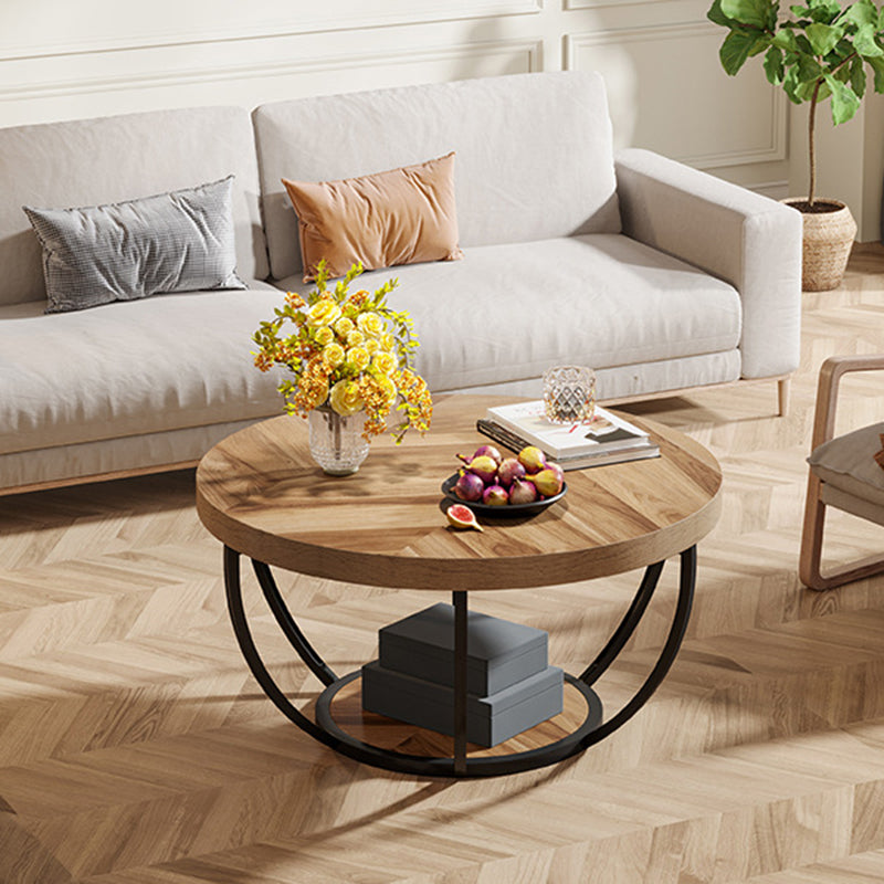 Mesa de café moderna de lujo redonda de tablero de densidad de acero con 1 estante para sala de estar 