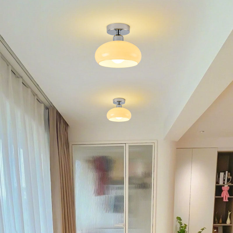 Moderne Einfachheit Runde Hardware Glas 1-Licht Semi-Flush Mount Deckenleuchte für das Schlafzimmer 