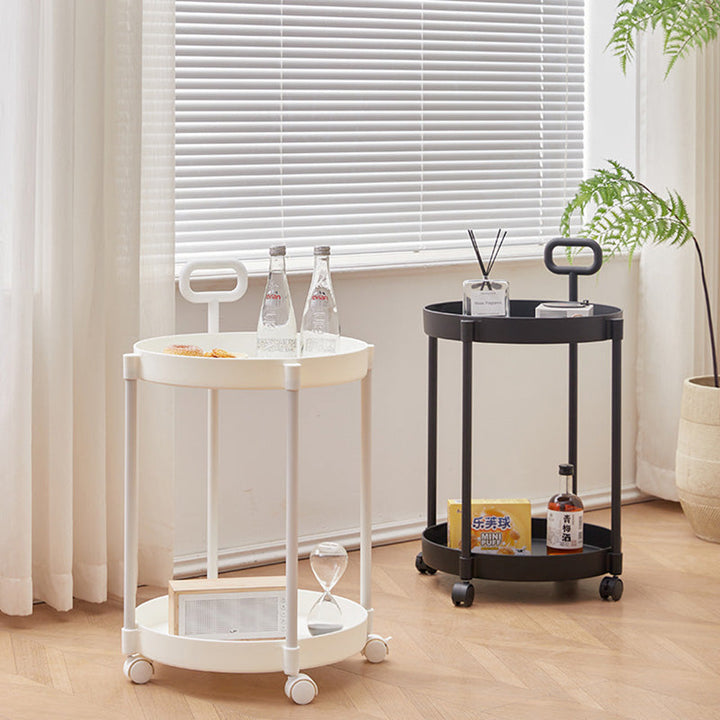 Moderner minimalistischer runder Couchtisch aus PP und Carbonstahl, drehbar, mit zwei Ebenen, für das Wohnzimmer 