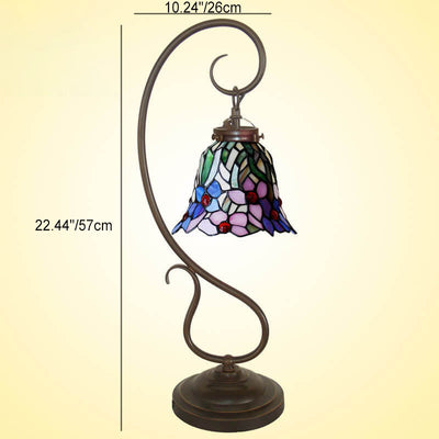 Tiffany Simple Orchid Stained Glass Metal 1-Light Table Lamp