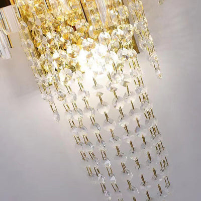 Applique Murale Moderne en Acier Inoxydable Doré de Luxe avec Pampilles en Cristal et 2 Lumières pour Salon 