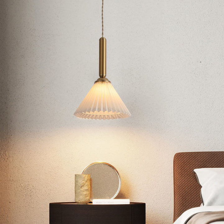 Contemporary Scandinavian Cone Plated Metal Fabric 1-Light Pendant Light For Living Room