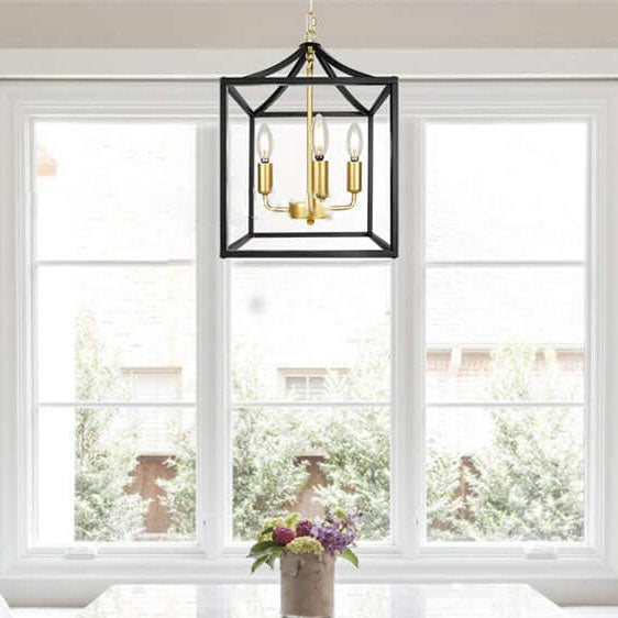 Rustikale Vintage Eisen quadratische Käfig Glas Kandelaber 3/4-Licht Kronleuchter 