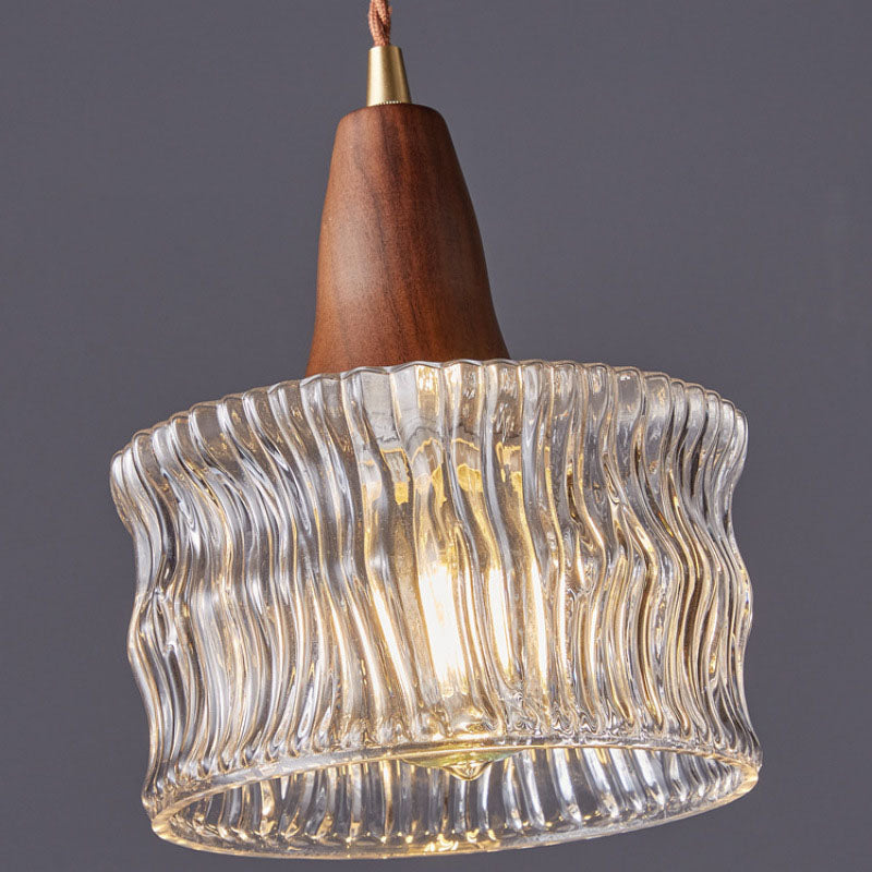Moderne Übergangswalnuss Messing Runde Glasschirm 1-Licht Pendelleuchte Für Wohnzimmer 