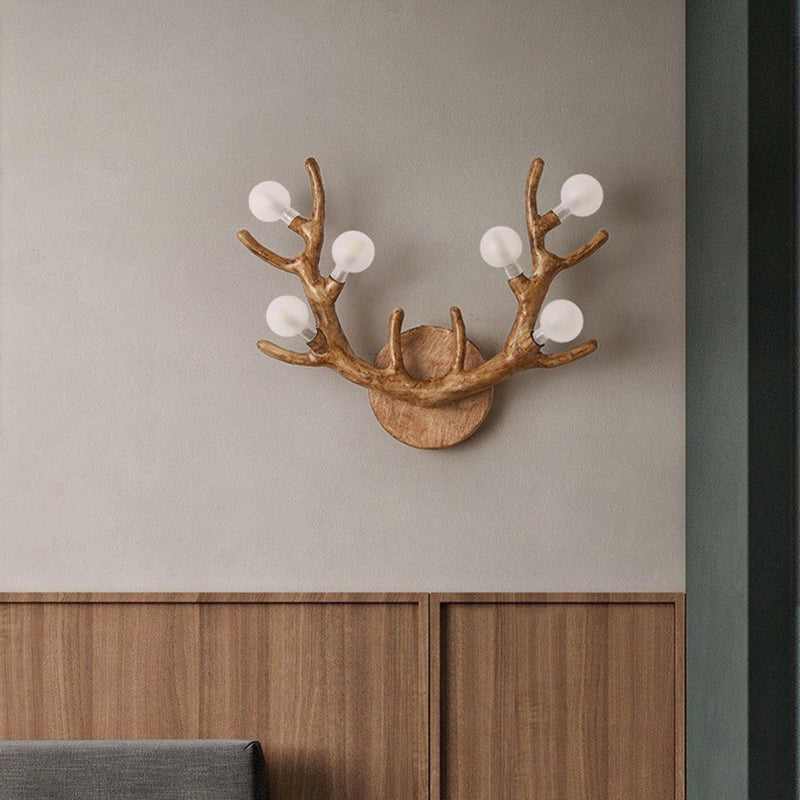 Applique murale contemporaine à 6 lumières avec abat-jour en verre et branche de résine créative pour chambre 