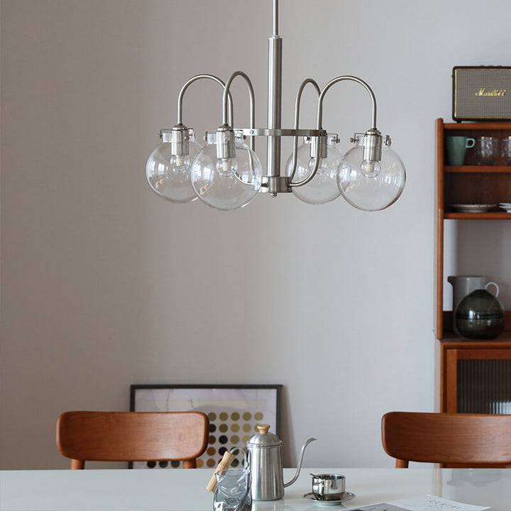 Retro Industrial Edelstahlrahmen Kugelglas 4/6-Licht Kronleuchter 