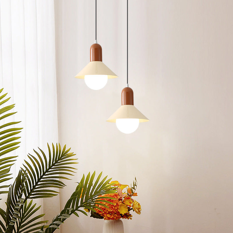 Simplicidad Contemporánea Macaron Hierro Geométrico Cono Forma 1-Luz Lámpara Colgante Para Sala de Estar 
