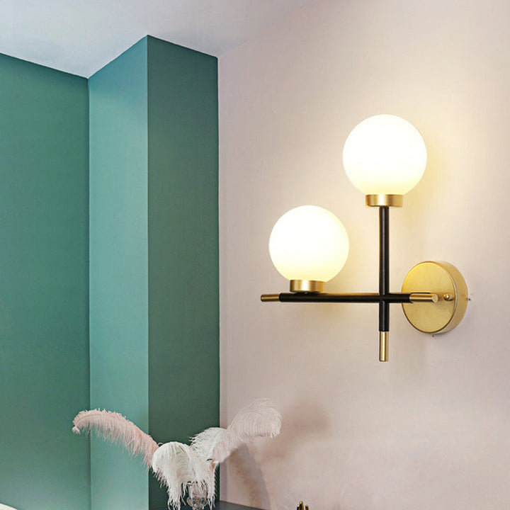 Zeitgenössische Einfachheit Eisen Magic Bean Molekularglas 2-Licht Wandleuchte Lampe für Wohnzimmer 