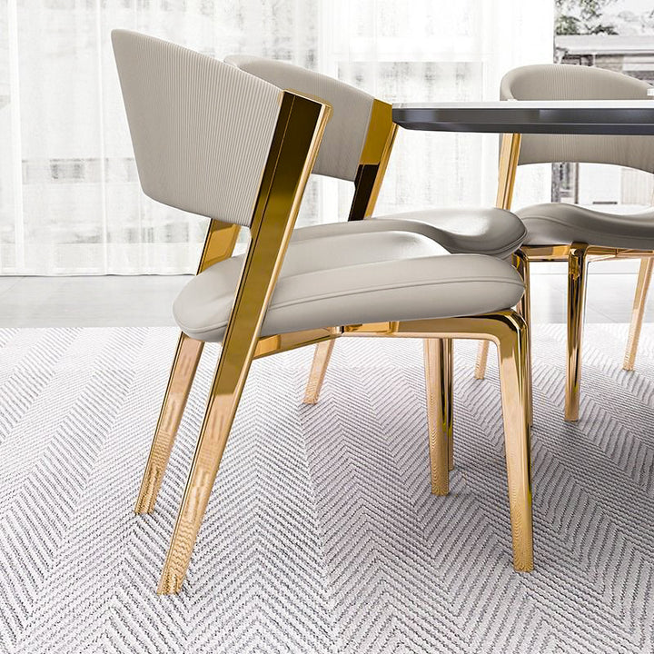 Modern Luxury Square Faux Leather Carbon Steel Foam Dining Chair Four Legs Backrest For Dining Room