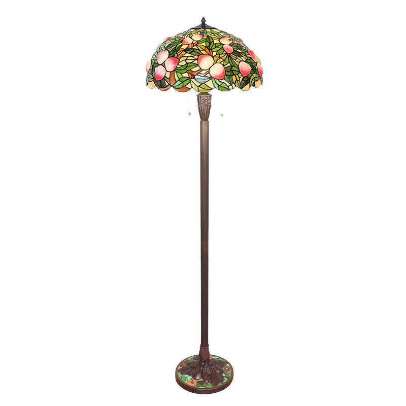 Traditionelle Tiffany-Stehlampe mit Buntglas und pfirsichfarbenem Hardware-Sockel, 3 Lichter, für das Home Office 
