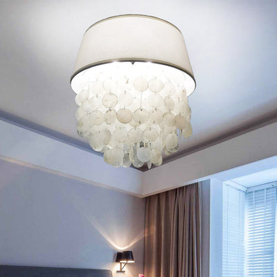 European Vintage Light Luxury Fabric Metal White 3-Light Flush Mount Light