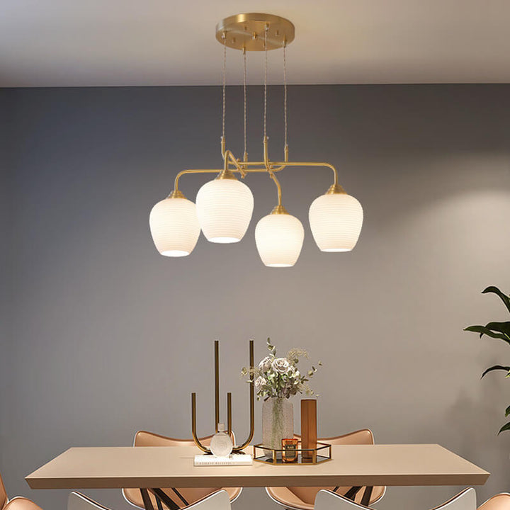 Moderno candelabro redondo de transición de latón con vidrio de 4 luces para sala de estar 