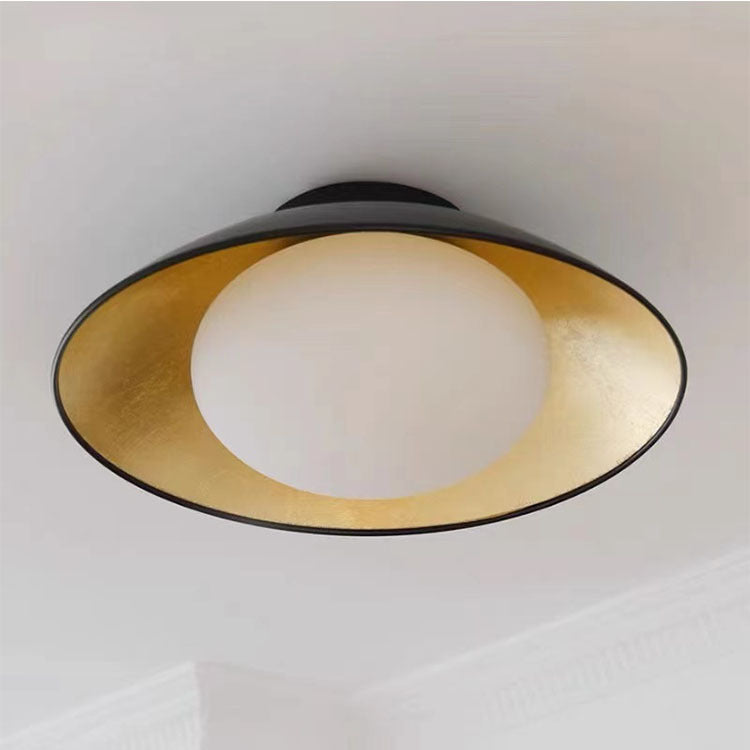 Luz de techo empotrada de 1 luz de hierro con vidrio redondo vintage tradicional con hoja de oro para dormitorio 
