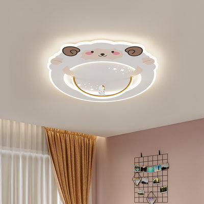 Lumière de plafond LED encastrée ronde en aluminium acrylique pour enfants Art déco moderne avec pingouin, panda, lion, mouton pour chambre 