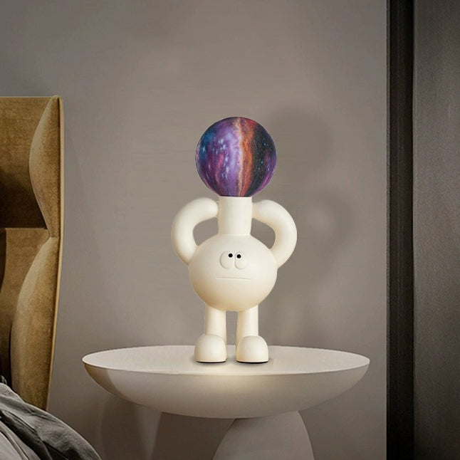 Moderne nordische Harzglaskugel Cartoon Charakter 1-flammige Tischlampe für das Bett 