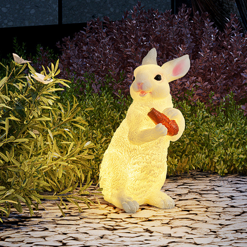 Modern Art Deco Solar Waterproof Resin Rabbit Carrot LED Landscape Lighting Outdoor Light For Garden